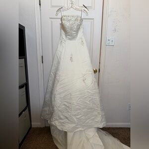 Bonny Ivory Strapless Wedding Dress with Embroidered Details and Train